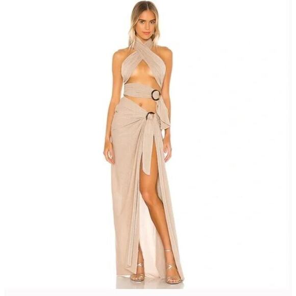 Bronx & Banco Sz L / 8 Cleopatra Cutout Maxi Dress in Sand Gold Shimmer - Picture 1 of 10